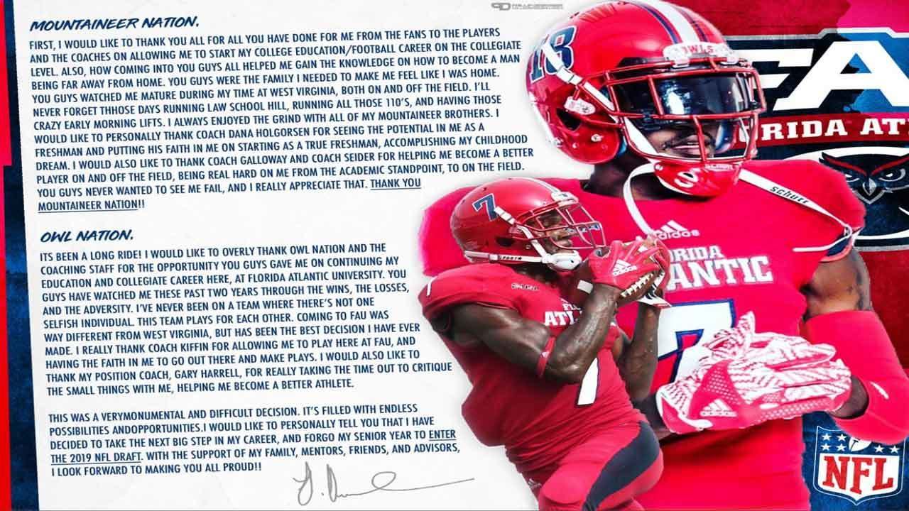 FAU receiver Jovon Durante says he's leaving early to enter NFL draft